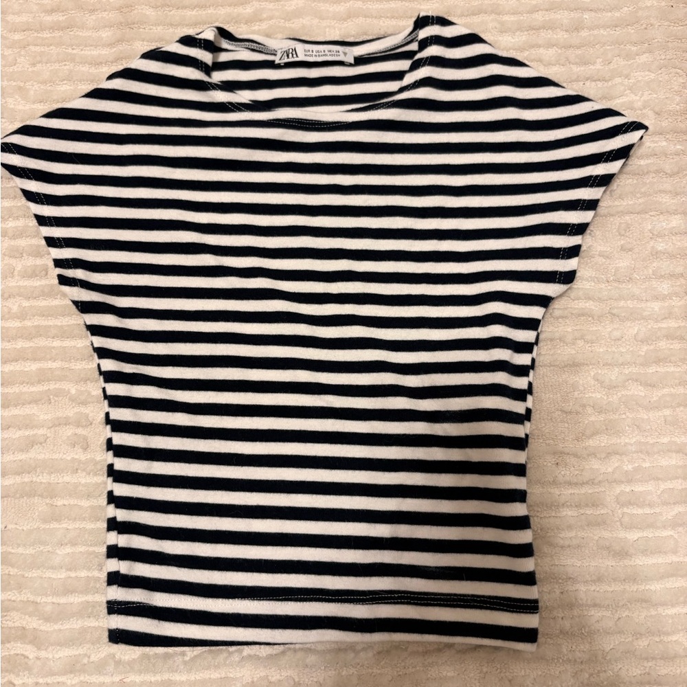 ⚓️ ZARA Basic Black & White Striped Crop Top | Size S | EUR S / USA S 🇫🇷